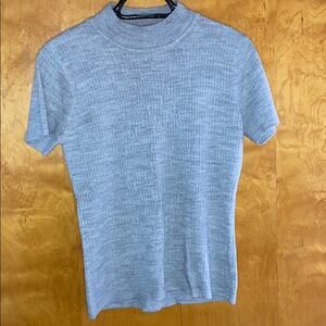 Grey Knit short sleeve turtle neck top